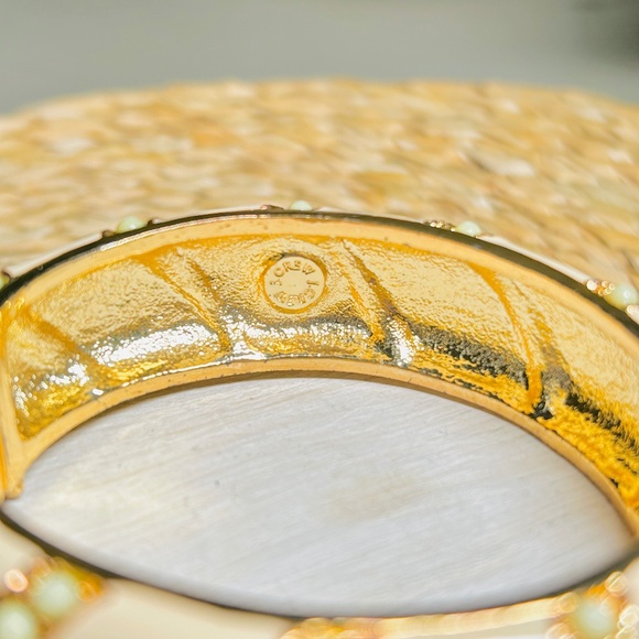 J. CREW Cream Enameled & Faux Pearl Spring Clamped Bangle Bracelet - Picture 7 of 10